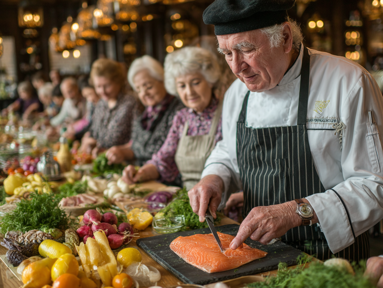 Happy multigenerational family sharing a healthy, colorful meal in a bright, welcoming kitchen